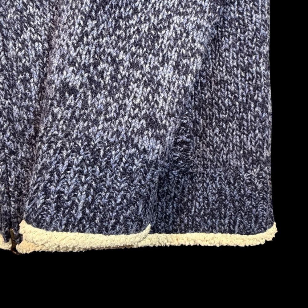 LL Bean Womens Ragg Wool Sherpa Lined Cardigan Jacket Size Medium Blue Cream - Picture 13 of 16